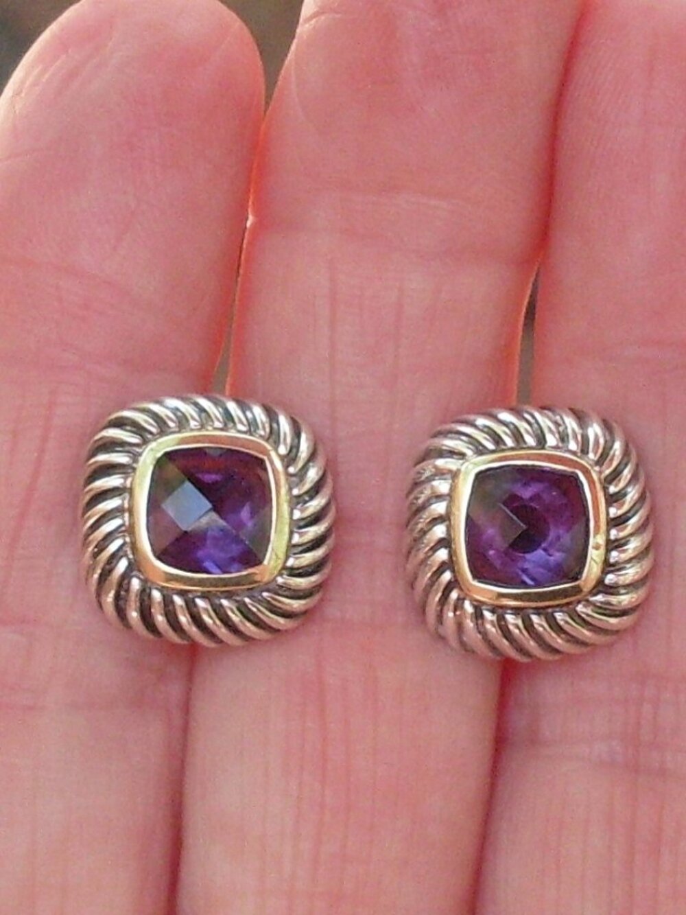 Retired David Yurman Albion Amethyst Earrings - DY Backs - 14K Gold Posts